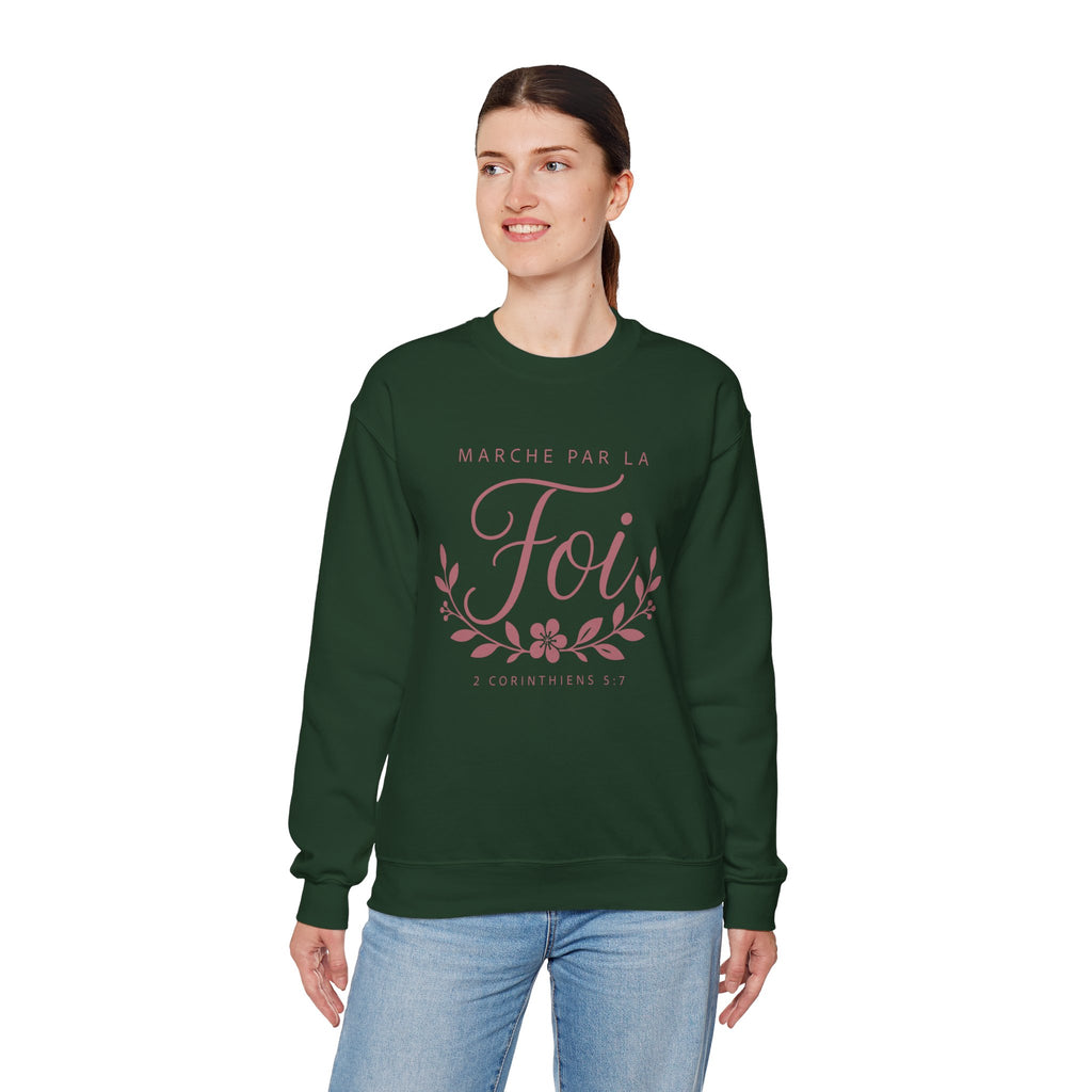 Crewneck Sweatshirt | “Marche par la Foi” Floral French Faith Pullover