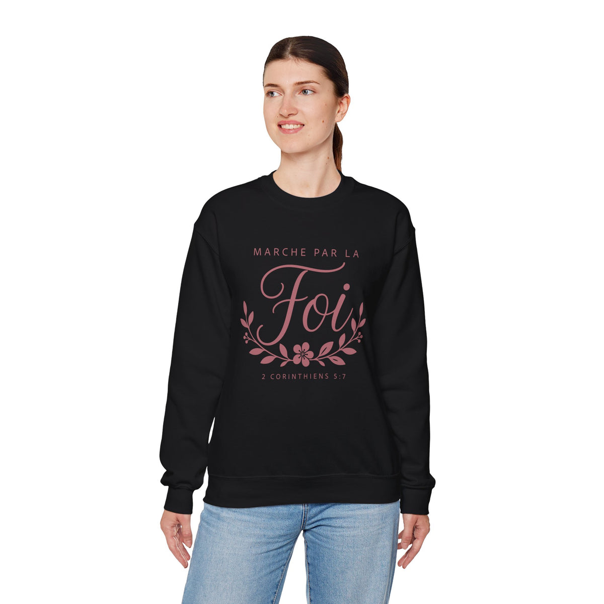 Crewneck Sweatshirt | “Marche par la Foi” Floral French Faith Pullover