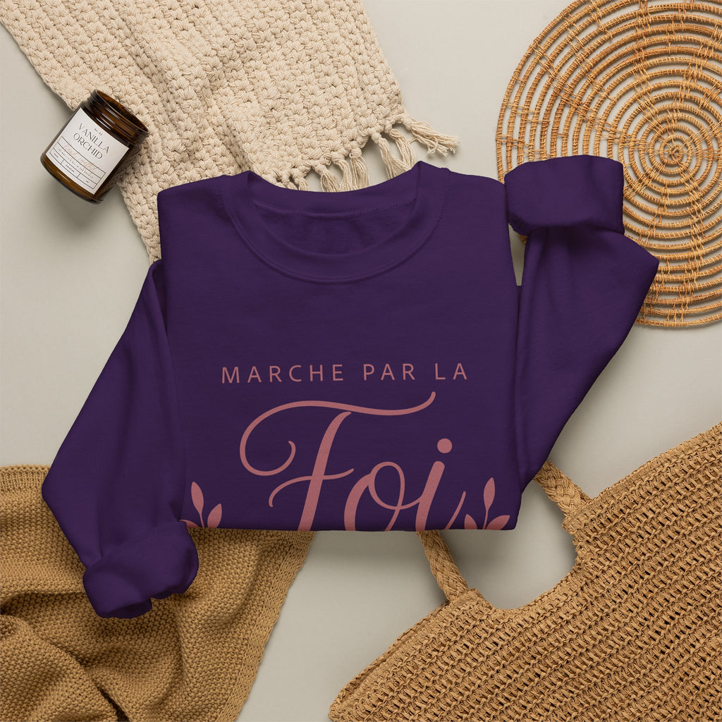 Crewneck Sweatshirt | “Marche par la Foi” Floral French Faith Pullover