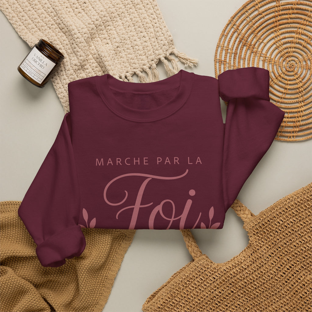 Crewneck Sweatshirt | “Marche par la Foi” Floral French Faith Pullover