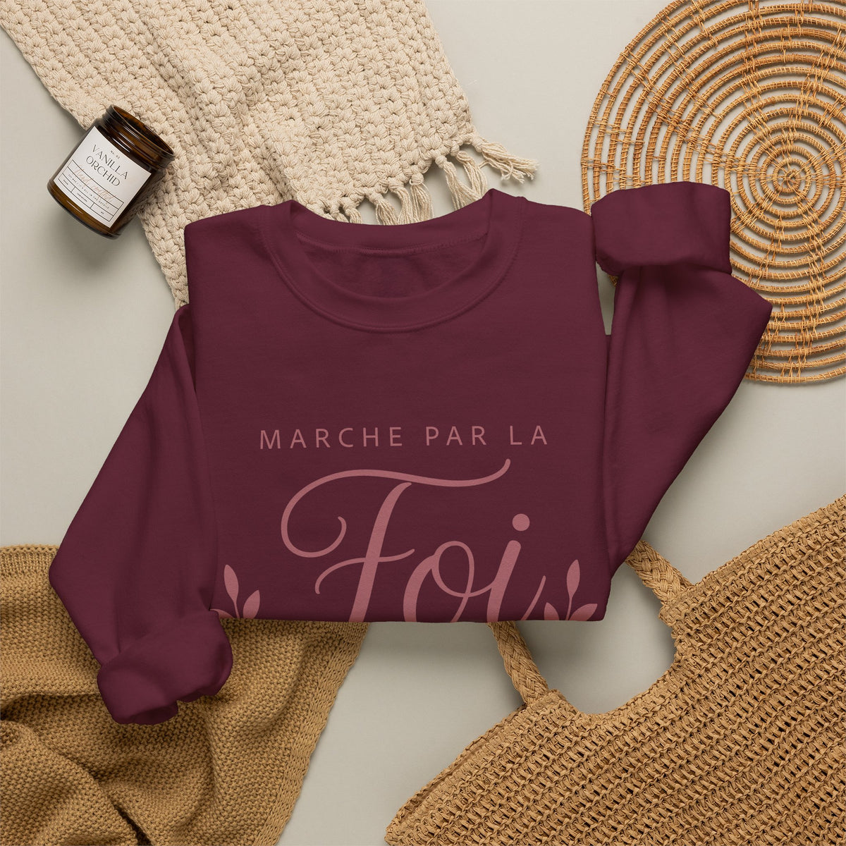 Crewneck Sweatshirt | “Marche par la Foi” Floral French Faith Pullover