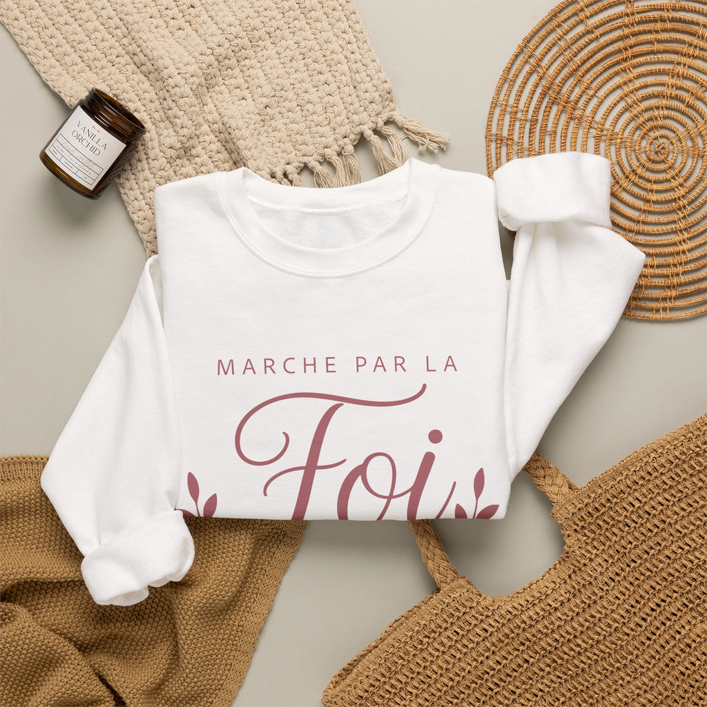 Crewneck Sweatshirt | “Marche par la Foi” Floral French Faith Pullover