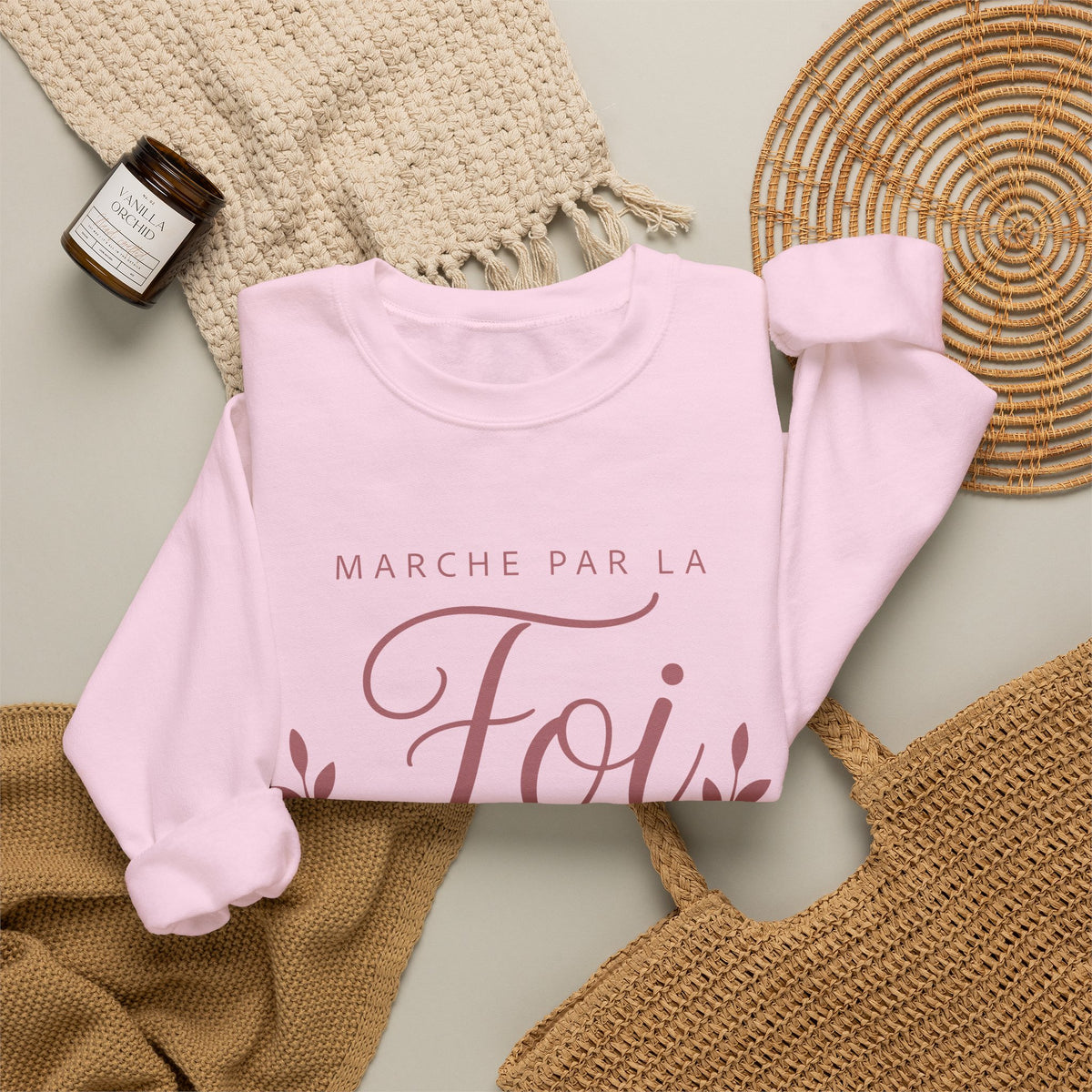 Crewneck Sweatshirt | “Marche par la Foi” Floral French Faith Pullover