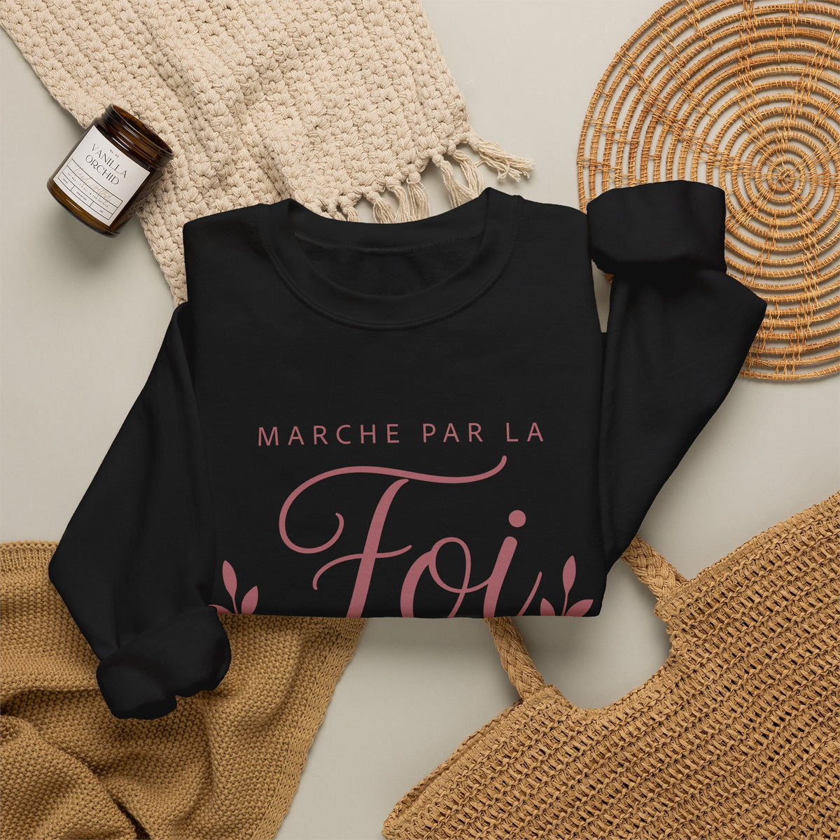 Crewneck Sweatshirt | “Marche par la Foi” Floral French Faith Pullover