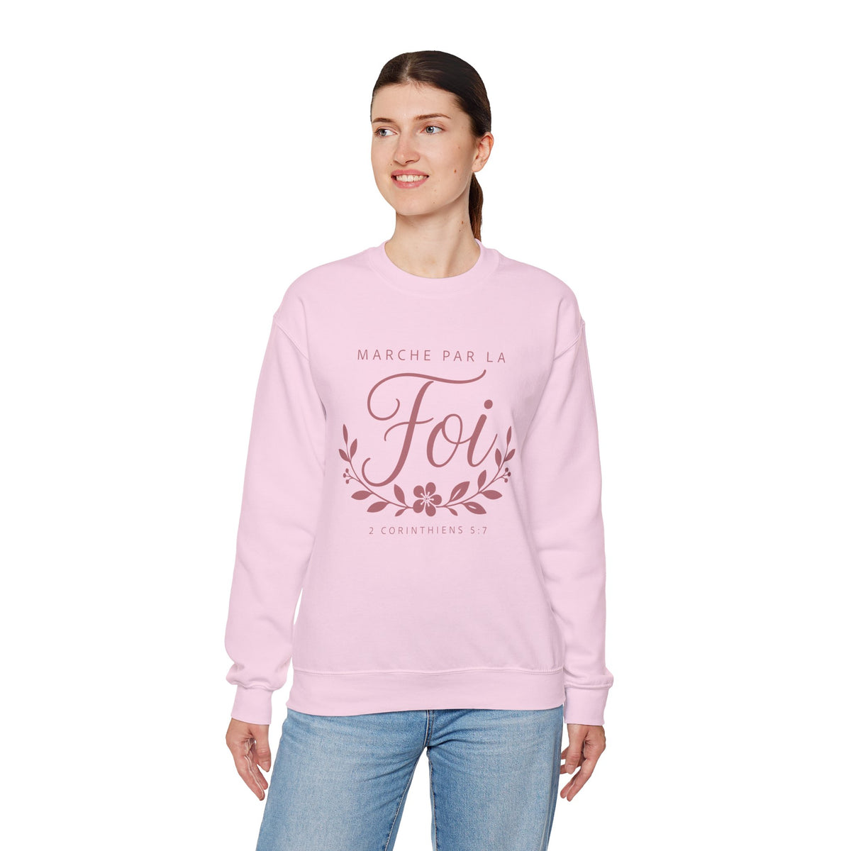 Crewneck Sweatshirt | “Marche par la Foi” Floral French Faith Pullover