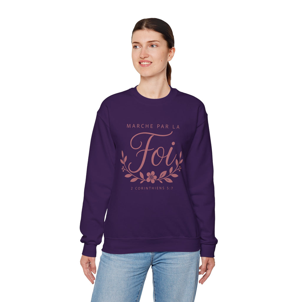 Crewneck Sweatshirt | “Marche par la Foi” Floral French Faith Pullover