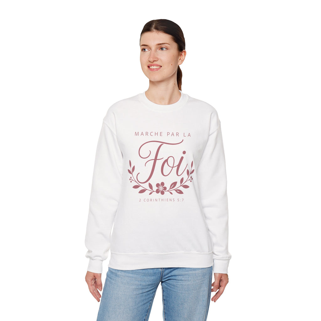 Crewneck Sweatshirt | “Marche par la Foi” Floral French Faith Pullover