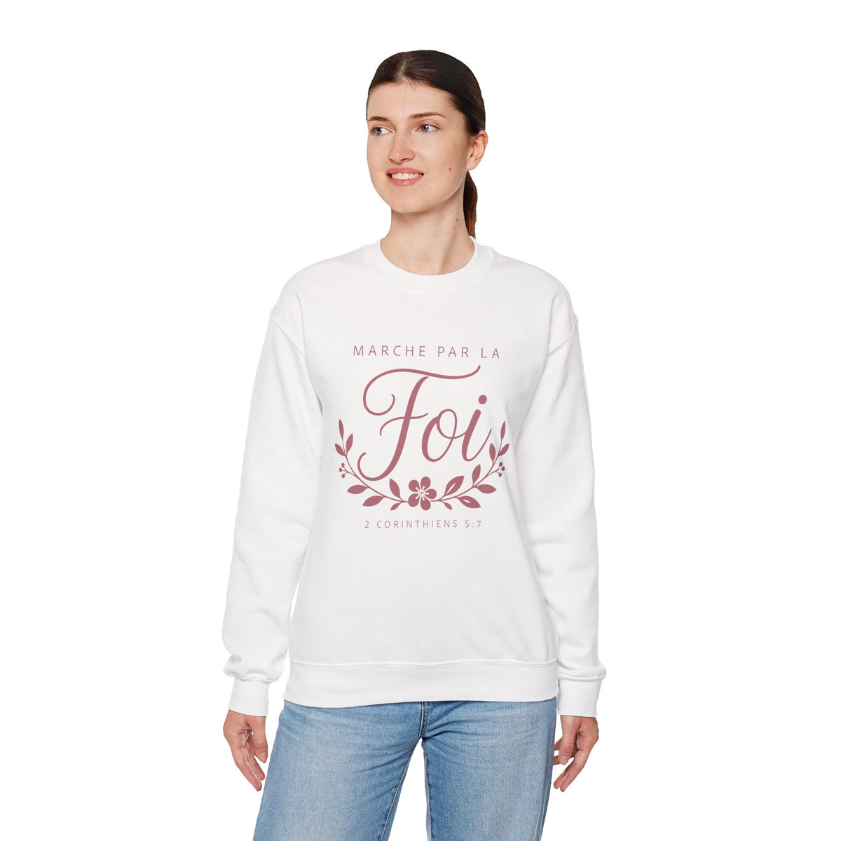 Crewneck Sweatshirt | “Marche par la Foi” Floral French Faith Pullover
