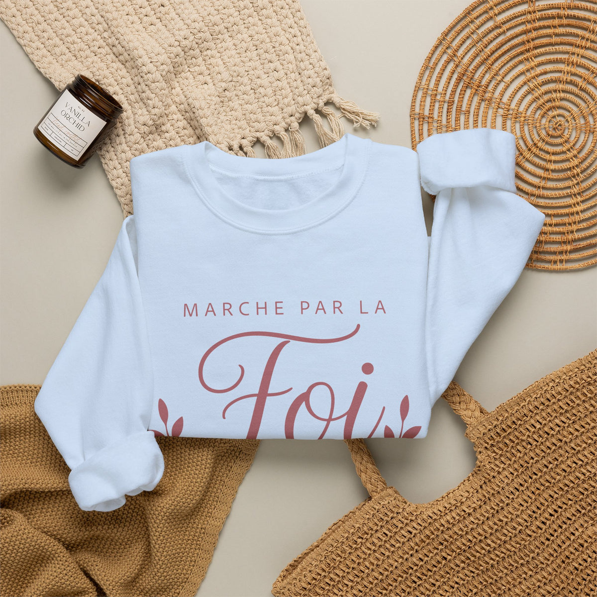 Crewneck Sweatshirt | “Marche par la Foi” Floral French Faith Pullover