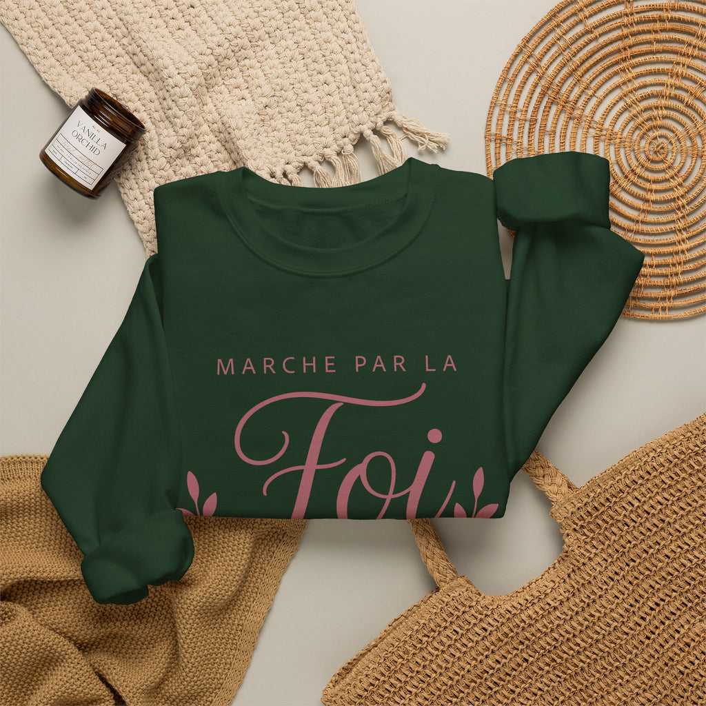 Crewneck Sweatshirt | “Marche par la Foi” Floral French Faith Pullover