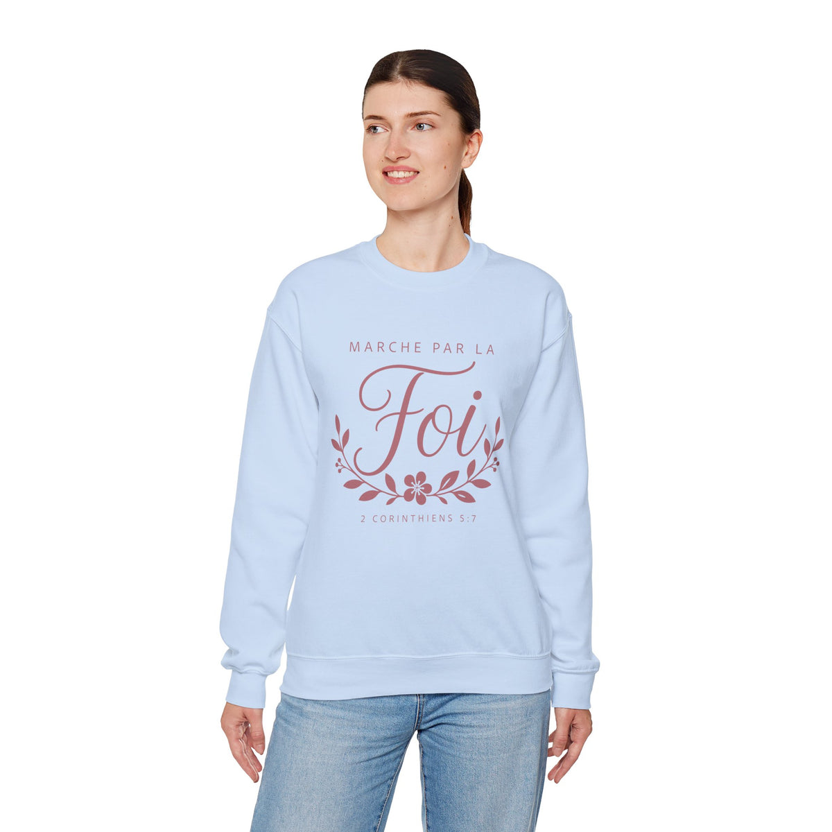 Crewneck Sweatshirt | “Marche par la Foi” Floral French Faith Pullover