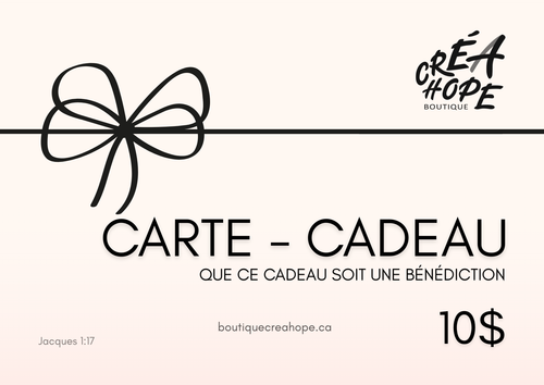 Carte-cadeau virtuelle 10$ | Boutique CréaHope